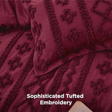 Bedsure Tufted Boho Comforter Set Twin Size - Burgundy Boho Bed Set, GentleSoft™ 2 Pieces Farmhouse Shabby Chic Embroidery Bedding, Gifts for Woman, Soft Jacquard Twin Comforter for All Seasons Bedsure