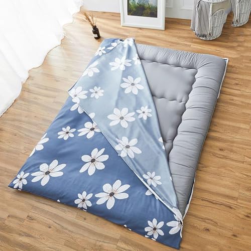 OneGrifN Cover for Traditional Japanese Floor Futon Mattres 100% Cotton Cover for Traditional Shikibuton Futon Mattress,Soft Washable Protective Cover Dust Cover with Zipper,(Flower,Queen(150x200cm)) OneGrifN