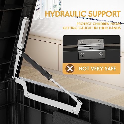 YESHOMY Storage Chest, Entryway Resin Shoe Bench with Hydraulic Bracket Flip Lid, Side Holder, Supports 450 lb, 45.6 x 20.8 x 23.2 Inches For Bedroom, Living Room, Lockable, Black YESHOMY