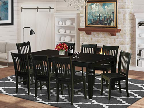 East West Furniture LGNO9-BLK-W 9 Piece Kitchen Table & Chairs Set Includes a Rectangle Dining Room Table with Butterfly Leaf and 8 Dining Chairs, 42x84 Inch, Black - WoodArtSupply