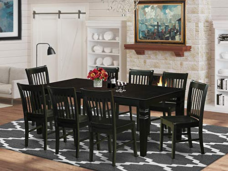 East West Furniture LGNO9-BLK-W 9 Piece Kitchen Table & Chairs Set Includes a Rectangle Dining Room Table with Butterfly Leaf and 8 Dining Chairs, 42x84 Inch, Black East West Furniture