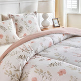 Joyreap 3pcs Floral Cotton Comforter Set for Girls, Pink Flowers n Leaves Botanical Design, Queen Size Soft n Cozy Bedding Comforter Set for All Season- 88x88 inches Joyreap