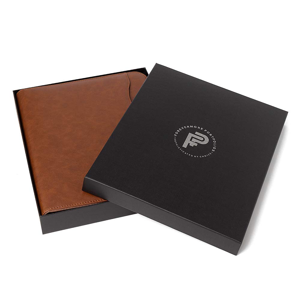 Forevermore Portfolios Portfolio Organizer - 3 Ring Binder with Notepad - 1.5 Inch Rings - Zippered Storage Pockets for Papers, Travel Documents, Presentation Folder, Cards, Passport, Tickets - Brown Forevermore Portfolios