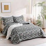 JSD Black Paisley Floral Quilt Set Twin Size, 2 Piece Printed Bedspreads Coverlet with Pillow Sham, Soft Microfiber Quilted Blanket JSD