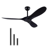 QUTWOB 52" Ceiling Fan with Remote Control No Lights,Modern Reversible DC Motor Indoor Outdoor 3 Blades Ceiling Fans for Patio Bedroom Living Room(Black) QUTWOB