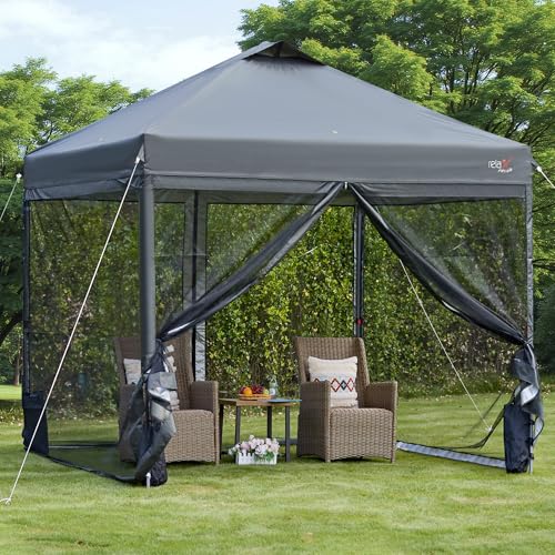 RELAX FIELD 10x10 Pop Up Canopy Tent with Mosquito Netting, Outdoor Portable Screen Tent for Yard, Party, Camping and Picnic, 3 Height Positions, Patio Gazebo with Roller Bag and 4 Sandbags RELAX FIELD