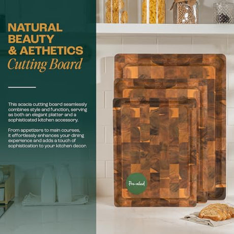 Yes4All Durable Acacia Cutting Boards for Kitchen, [17''Lx13''Wx1.5” Thick] Medium End Grain Cutting Board, Pre Oiled Wood Cutting Boards, Thick Chopping Board w/Juice Grooves and Easy Grip Handle Yes4All