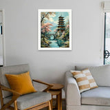 Cherry Blossom Pagoda Paint by Numbers Kit for Adults - DIY Chinese Garden and Bridge Scene Painting on Canvas 16x20 Inches, Acrylic Paint Set, Suitable for Beginners, Oriental Art for Home Decoration TAOPAOLAB