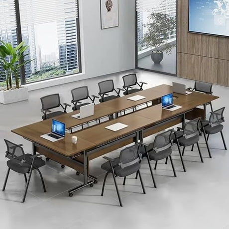 rzoizwko Modular Folding Conference Room Tables with Wheels, Flip Top Training Table System for Office & Classroom, Mobile Joinable Meeting Desks for Seminar & Collaboration Spaces rzoizwko