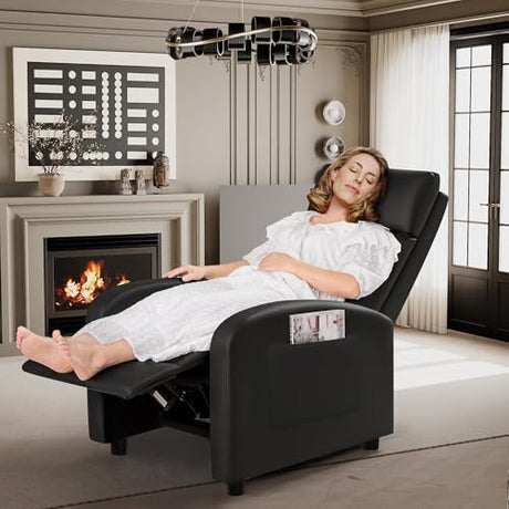 Rankok Recliner Chair Modern PU Leather Reclining Chair Ergonomic Adjustable Recliner for Living Room Home Theater Seating Single Sofa (Black) Rankok