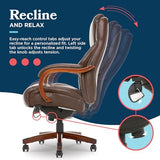 La-Z-Boy Delano Big & Tall Executive Office Chair, Ergonomic Mid-Back Body Pillow Lumbar Support, ComfortCore Memory Foam Cushion, Mahogany Wood Arms & Swivel Base, Bonded Leather, Chestnut Brown La-Z-Boy