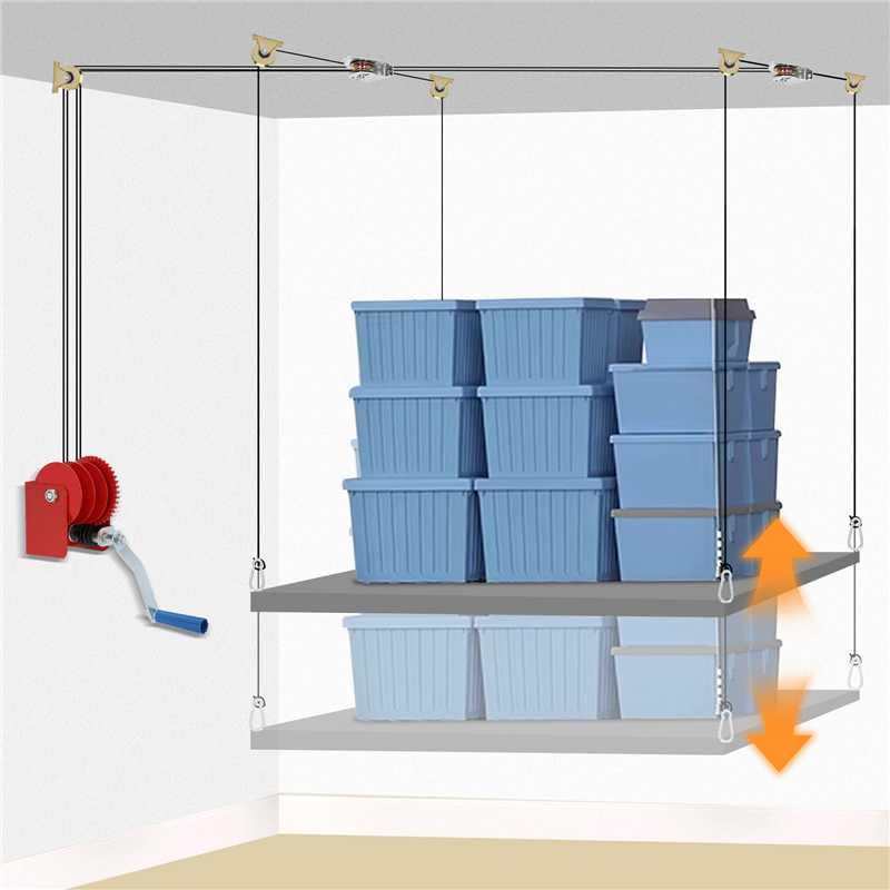 Drizzlen Overhead Garage Storage Lift,Heavy-Duty 300lbs Capacity Ceiling Rack System,Adjustable Height,Supports 8-16ft Ceilings,Overhead Garage Storage rack(Deck Not Includ) Drizzlen