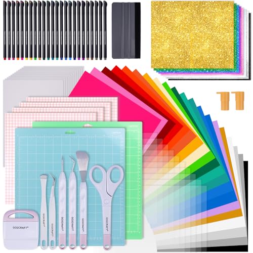 GO2CRAFT All-in-One Accessories Bundle, 90Pcs Ultimate Tools and Accessories with Vinyl, Weeding Tools, Transfer Tape, Crafting Starter Kit GO2CRAFT