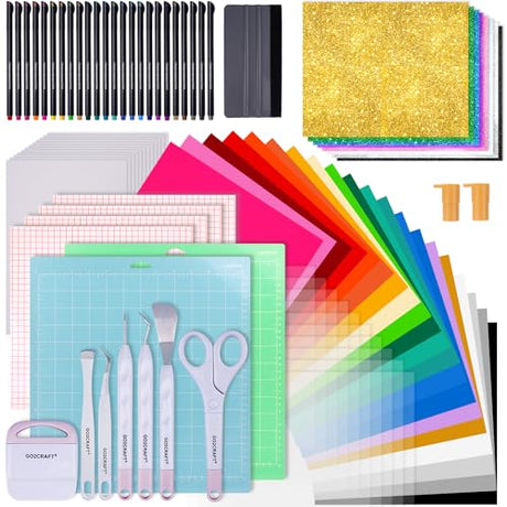 GO2CRAFT All-in-One Accessories Bundle, 90Pcs Ultimate Tools and Accessories with Vinyl, Weeding Tools, Transfer Tape, Crafting Starter Kit GO2CRAFT