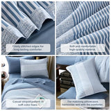 Blue Comforter Set Twin Size,Classic Striped Comforters for Boys&Girls,5 Pieces Bed in A Bag Simple Neutral-Style Bedding Sets for Kids Teen Cottolester