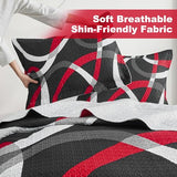 weesire Black and Red Bedding Quilt King Size with 2 Shams, Modern Stripe Comforter Sets Classic Line Pattern Bedspreads Grey and Red Coverlet, 96''x106'' weesire