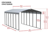 Arrow Carports Galvanized Steel Carport, Full-Size Metal Carport Kit, 12' x 29' x 9', Charcoal Arrow