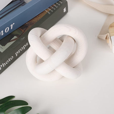 Wood Knot Chain Link Decor - 3 Link Boho Wooden Hand Carved Decorative Wooden Links Knots for Coffee Table Entryway Modern Farmhouse Shelf Decoration DEERWIN