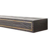 Modern Ember Oak Park 60 Inch Coffee Bean Fireplace Wooden Mantel Shelf with Gold Bronze Metal Trim, Oak Wood, Handcrafted Contemporary Mantel, 60" x 9" x 5" Modern Ember
