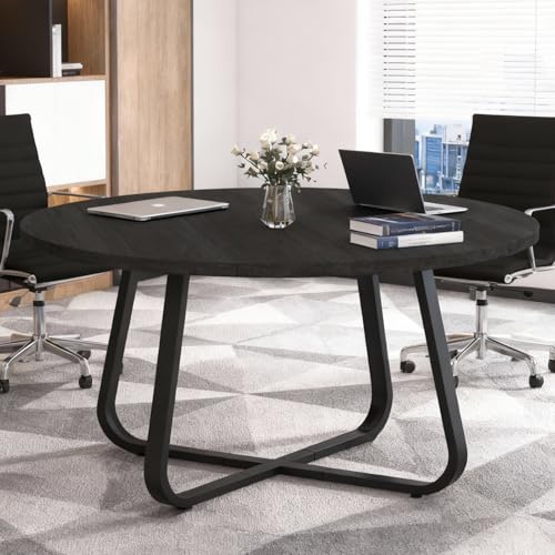 IBF 51inch Round Conference Table for 4-6 People, Business Meeting Table for Office and Conference Rooms Black IBF