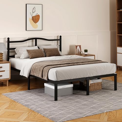 Snaye 14 Inch Queen Bed Frame with Headboard, Heavy Duty Metal Platform Bed Frame Queen Size Mattress Foundation with Sturdy Steel Slats, Easy Assembly Noise Free Snaye
