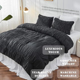 Bonlino Queen Comforter Set - Black Boho Shabby Chic Bedding for Bedroom - Fluffy 3 Piece Ruffle Comforter Set with Pillow Bonlino