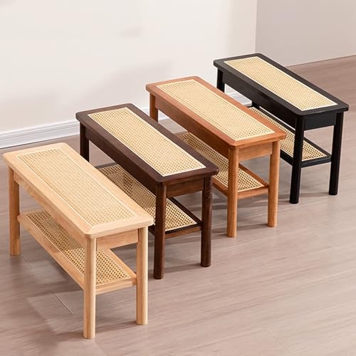 YLLSMGS Porch Bench Entryway Bench Wooden with Woven Rattan and Storage Shoe Rack for Living Room Hallway Entry Way Front Door(Yellow,80 * 44 * 28cm/31 * 17 * 11in) YLLSMGS