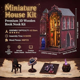 Book Nook Kit, DIY Miniature House Dollhouse Crafts Kit for Adults and Teens, Magic Castle 3D Wooden Puzzle Booknook Build Bookshelf Decor, Gifts for Family and Friends（Arcane Sprire）