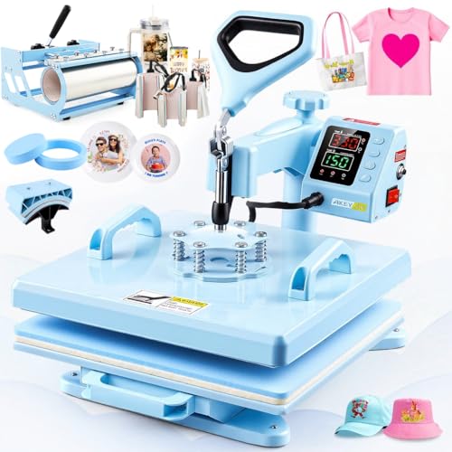 8 in 1 Heat Press kit, 15x15 Heat Press Machines with Attachment 9-30oz Tumblers Press, Hats Press, Flats Press, Multifunction Combo DIY Heats Transfer Press Vinyl for Beginners and entrepreneu AKEYDIY