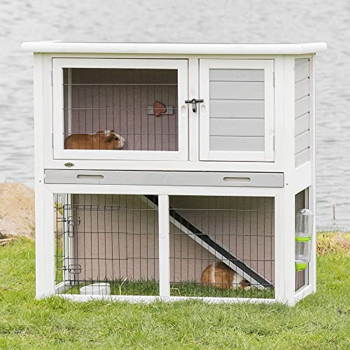 TRIXIE Pet Products Rabbit Hutch with Sloped Roof (M), Gray/White - WoodArtSupply