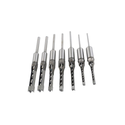 findmall 7Pcs Square Hole Drill Bit Set HSS Square Hole Saw Mortise Chisel Drill Bit Tools 6/25, 1/4, 5/16, 3/8, 2/5, 1/2, 9/16 Inch Fit for Mortising Machines Drill