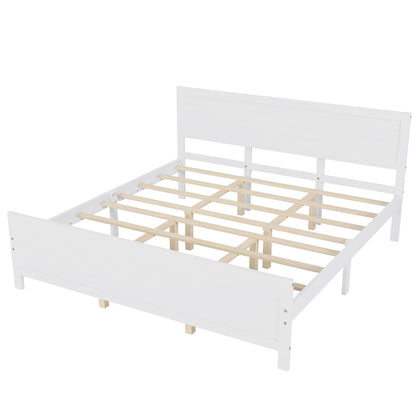 Dolonm White King Size Platform Bed Frame with Rustic Headboard and Under-Bed Storage - WoodArtSupply