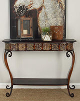 Deco 79 Metal Floral Embossed 1 Shelf Console Table with Ornate Scroll Legs, 43" x 14" x 32", Brown Deco 79