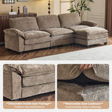 VINGLI Convertible Modular Sectional Sofa with Deep Seat & Movable 2-Layer Ottoman, L-shape Cloud Sofa with Chaise &Armrests, Oversized 3-Seater Couch for Living Room & Apartment, Chenille,Light-Brown VINGLI