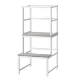 LIANTRAL Toddler Kitchen Stool Helper, Toddler Standing Tower with Safety Rail, Kids Kitchen Step Stool, Wood and Metal, Kids Counter Level Learning Stool for Kitchen, Bathroom, White LIANTRAL