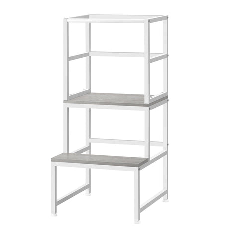 LIANTRAL Toddler Kitchen Stool Helper, Toddler Standing Tower with Safety Rail, Kids Kitchen Step Stool, Wood and Metal, Kids Counter Level Learning Stool for Kitchen, Bathroom, White LIANTRAL