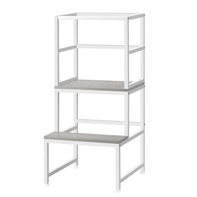 LIANTRAL Toddler Kitchen Stool Helper, Toddler Standing Tower with Safety Rail, Kids Kitchen Step Stool, Wood and Metal, Kids Counter Level Learning Stool for Kitchen, Bathroom, White