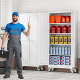 AUEYTVR 71" Tall Metal Garage Storage Cabinet with Wheels and Locking Doors and Tall Rolling Steel Tool Cabinet with 4 Adjustable Shelves for Garage,Home,Office,Shop (White) AUEYTVR