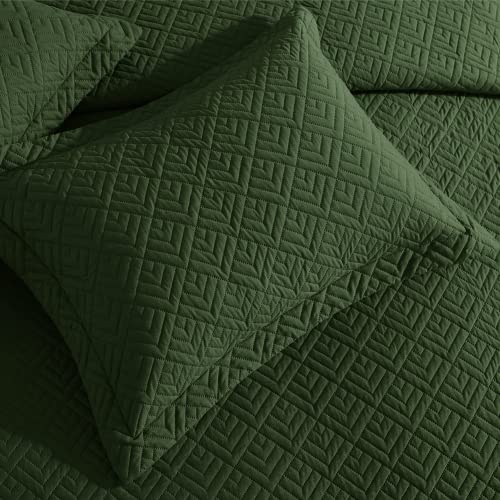 EXQ Home Quilt Set Full Quilts Queen Size Olive Green 3 Piece,Lightweight Soft Coverlet Modern Style Squares Pattern Bedspread Set(1 Quilt,2 Pillow Shams) EXQ Home