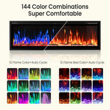 60” Smart Electric Fireplace with Voice Control, Realistic Flame, Crackling Sound, Wall Mounted or Recessed Fireplace Insert, App/Remote Control, Logs & Crystals Included for Living Room, Bedroom Rresyet