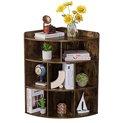 Vecelo Modern 3-Tier Corner Cabinet with 8 Cubbies - Versatile Wooden Storage Organizer in Brown - WoodArtSupply