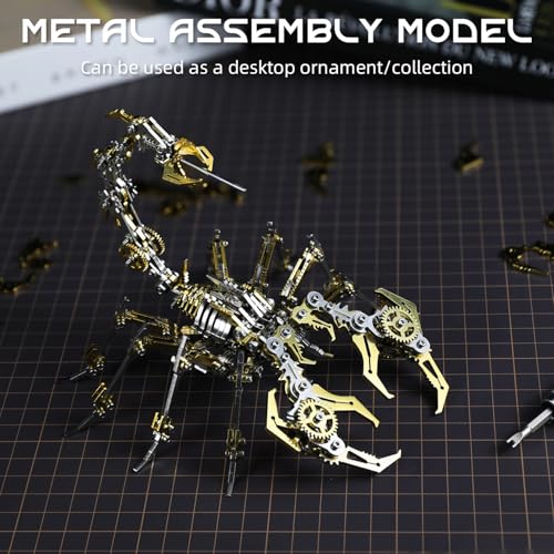 Kolotesame Scorpion 3D Metal Puzzle Model for Adults, DIY Mechanical Scorpion Challenging Building Kit with Tool, Cool Desk Decor for Man or 3D Building Enthusiasts Gift (Gold)