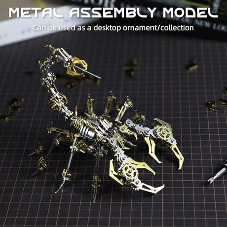 Kolotesame Scorpion 3D Metal Puzzle Model for Adults, DIY Mechanical Scorpion Challenging Building Kit with Tool, Cool Desk Decor for Man or 3D Building Enthusiasts Gift (Gold) kolotesame