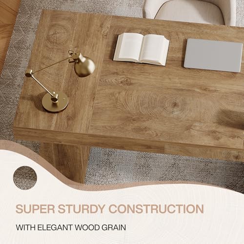 Tribesigns 55" Executive Desk, Wooden Office Desk with Double Pedestal, Modern Simple Computer Writing Table for Home Office, Light Brown Tribesigns