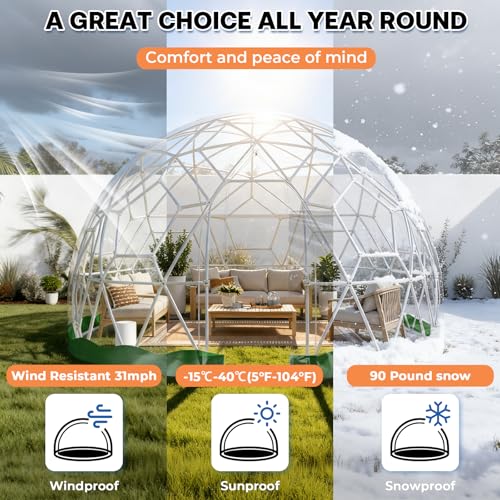 12 x 7.2 FT Garden Dome Tent, Outdoor TPU Greenhouse for 4-8 Person, Greenhouse Garden Tent with Window, Waterproof Clear Dome Tent Suitable for Camping, Party, Wedding, Christmas Yorkgargen