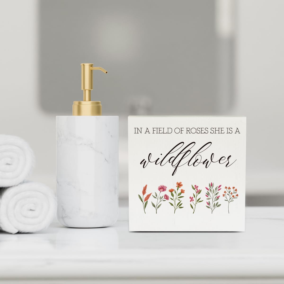 Inspirational Quote Country Floral Nursery Decor Wood Box Sign 5 x 5 Inches Rustic Box Sign Wooden Square Sign Decor Spring Summer Desk Decor Wood Sign for Home Farmhouse Office Girl Room Garden IYEZH