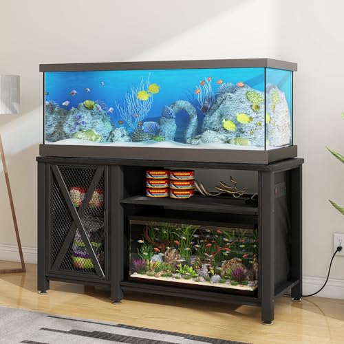 YITAHOME Heavy Duty 55-75 Gallon Aquarium Stand with Power Outlets, Cabinet for Fish Tank Accessories Storage - Metal Fish Tank Stand Suitable for Fish Tank, Turtle Tank, 880LBS Capacity, Black