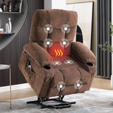 Ultra Wide Power Lift Recliner Chair for Elderly,Rotating Lounge Chair with Hot Massage Heating and Auxiliary Standing Function,Oversized Lazyboy Single Sofa with Cup Holder for Living Room (Brown)