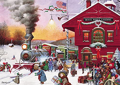 Buffalo Games - Charles Wysocki - Whistle Stop Christmas - 500 Piece Jigsaw Puzzle Red, Violet, Green, 21.25"L X 15"W