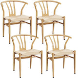 Yaheetech Weave Dining Chairs Weave Arm Chairs Set of 4 Mid-Century Modern Chair Dining Room Chairs Metal Frame Accent Chair Rattan Dining Chairs Weave Hemp Seat, Wood Color Yaheetech